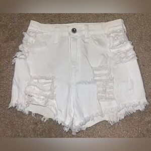 Akira White Destructed Stretchy High Waist Denim Shorts size Small